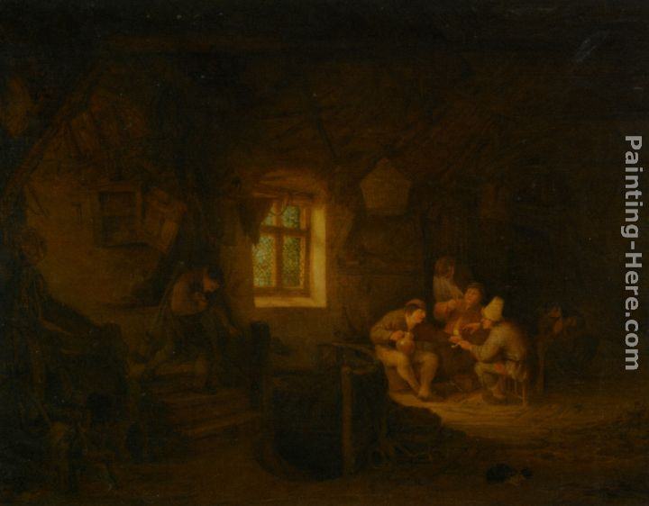 Adriaen van Ostade A Tavern Interior with Peasants Drinking Beneath a Window